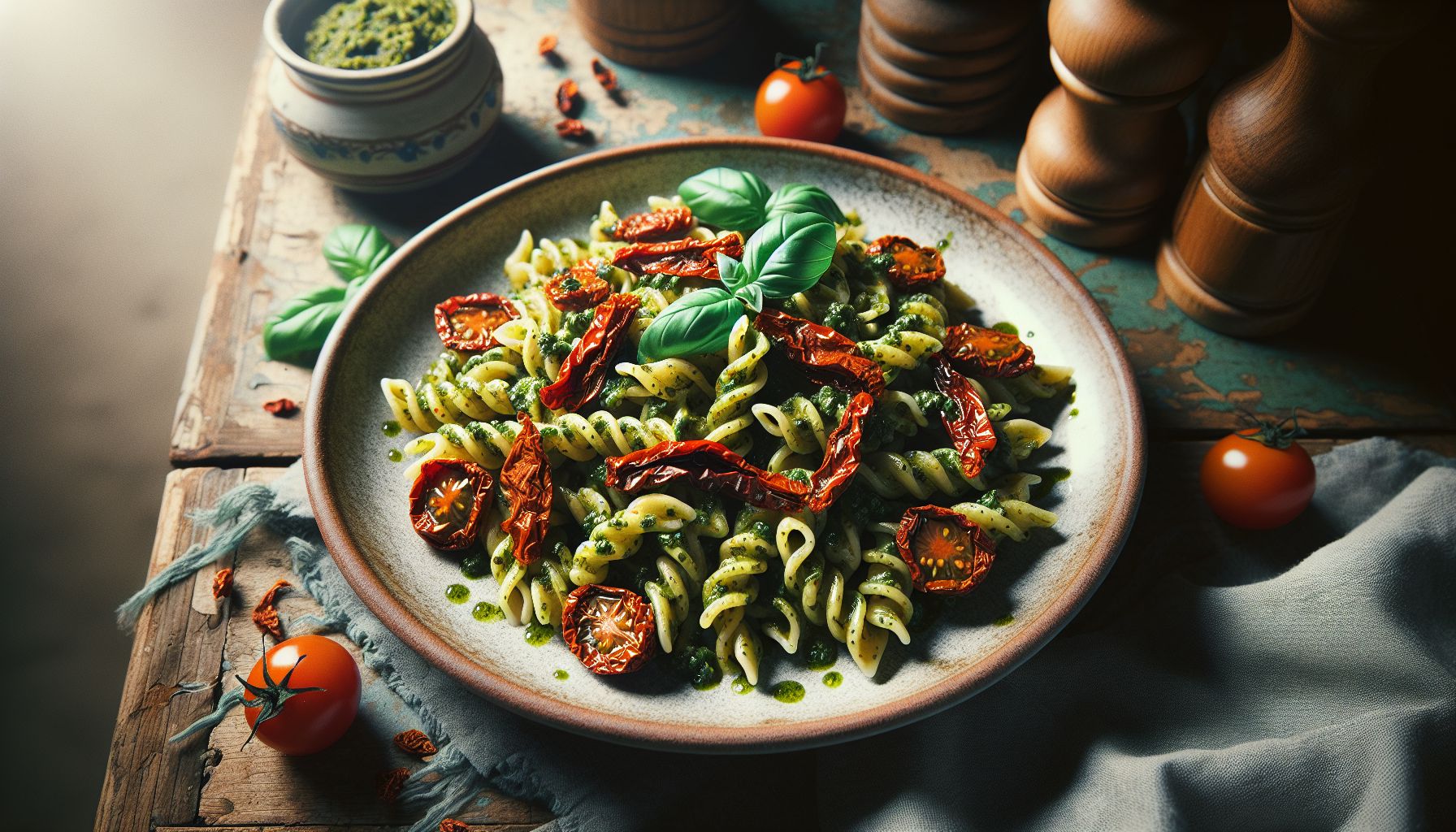 Vahemere Hõnguline Pasta Pesto ja Kuivatatud Tomatitega