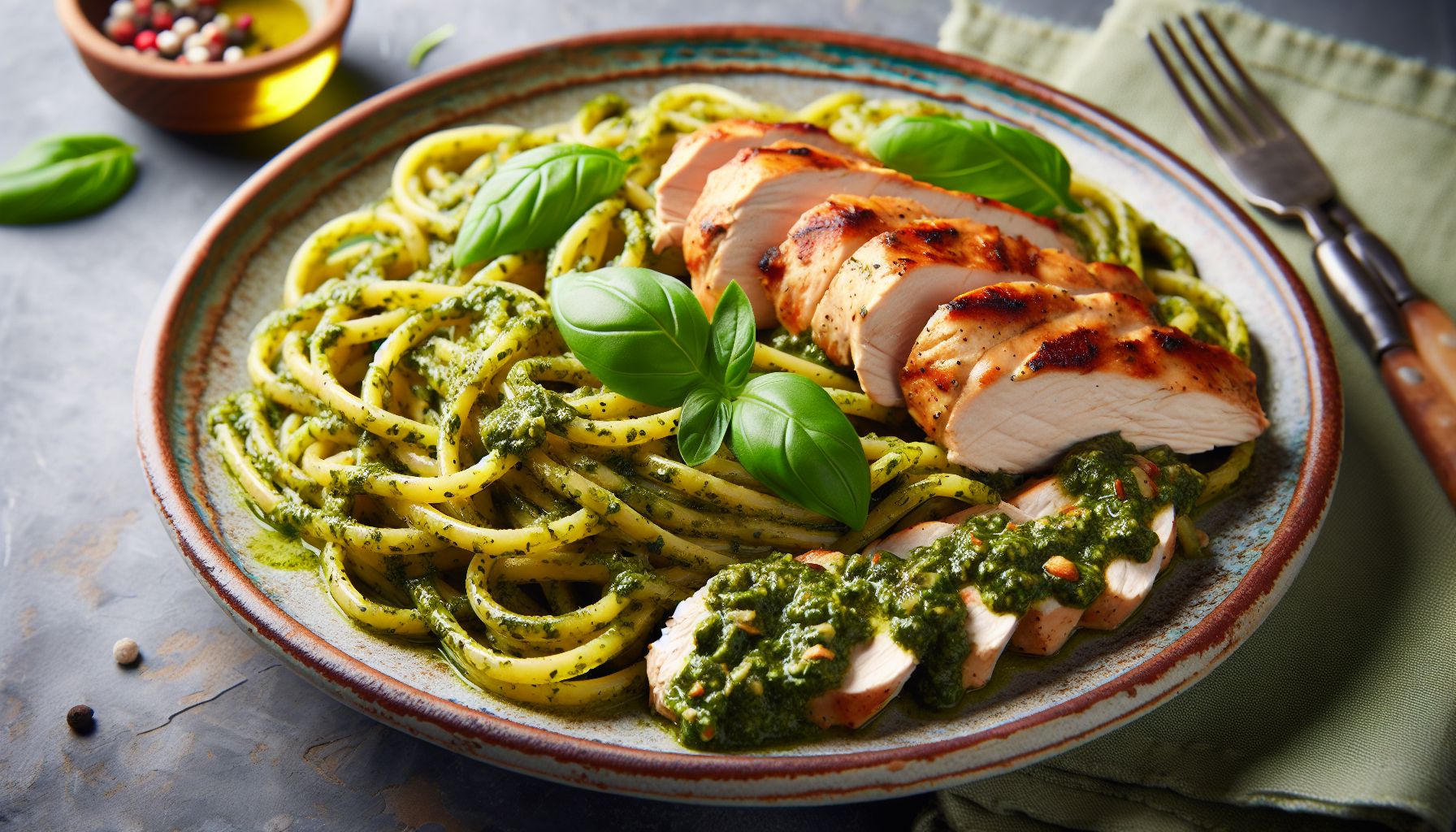 Vahemere Hõnguline Pasta Pesto ja Kanafileega