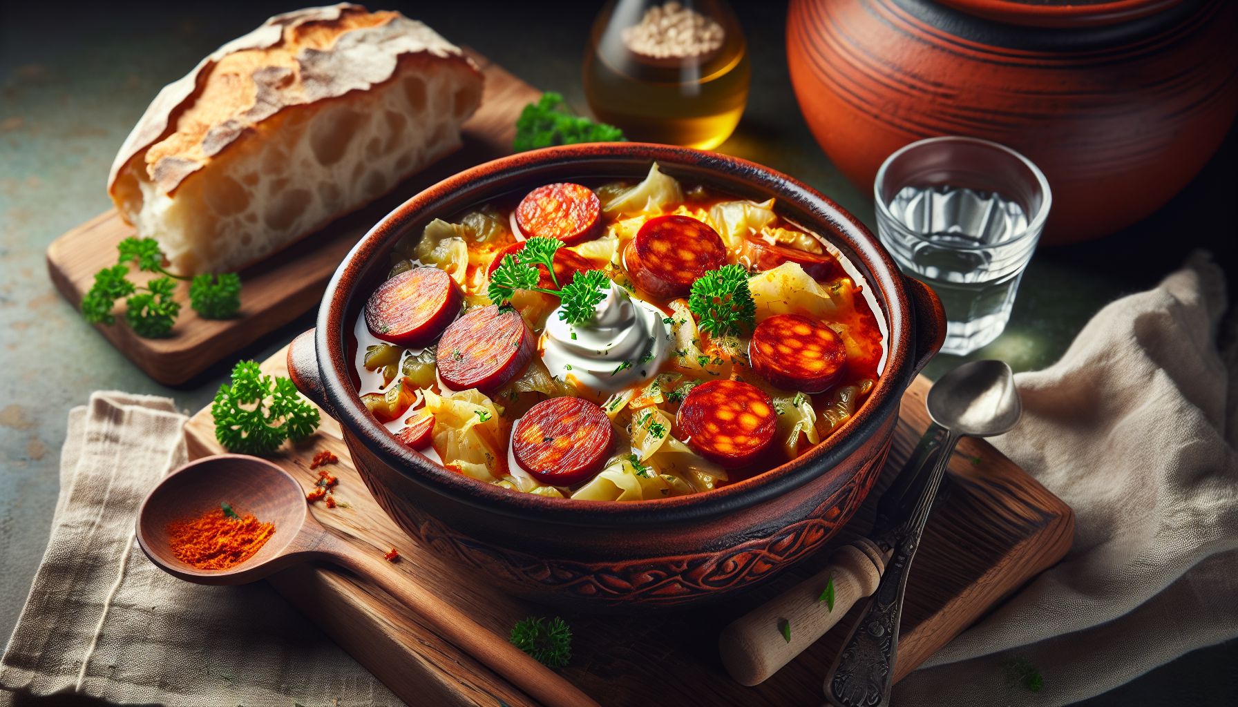 Vürtsika chorizo kapsasupp Hispaania moodi